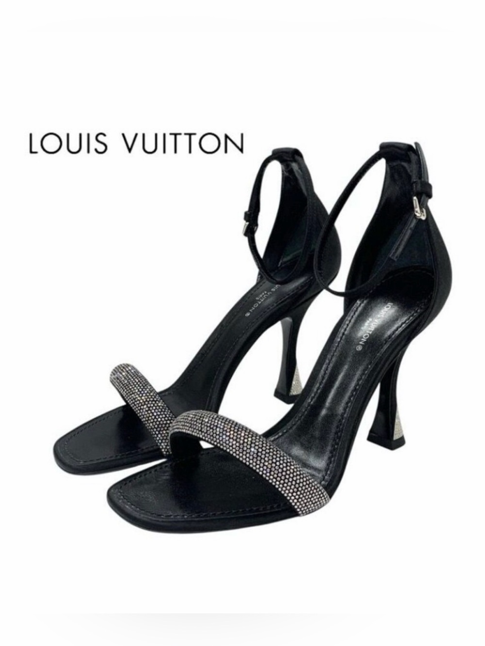 Louis Vuitton Black sparkle Ankle-Strap Sandals 9.5 w/bags and box